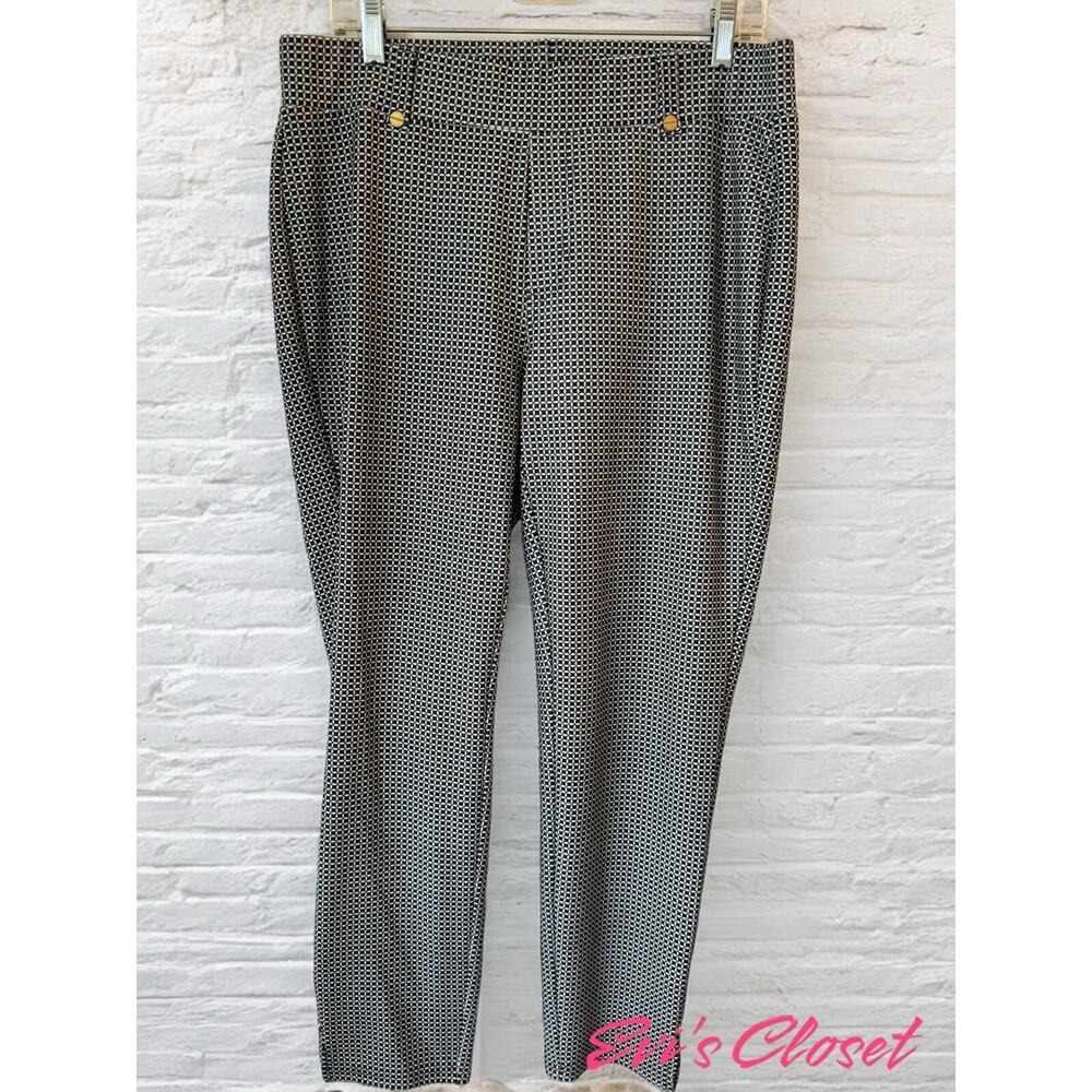 MICHAEL KORS Women's Pants Trousers Black White Geometric Print Square Size L